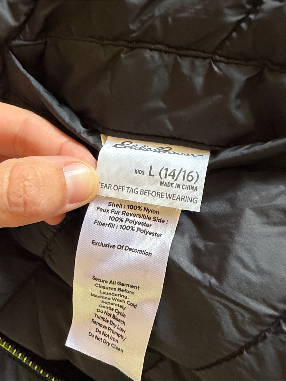 Eddie Bauer Black Reversible Hooded Down Jacket Puffer Winter Coat | L (14-16)